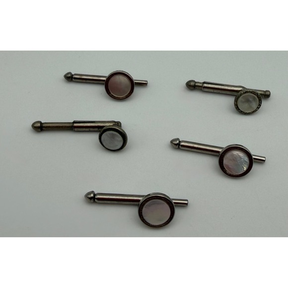 SWANK Other - Vintage Swank Mother of Pearl Tuxedo Studs Set of 5 Silver Tone Formal Q009